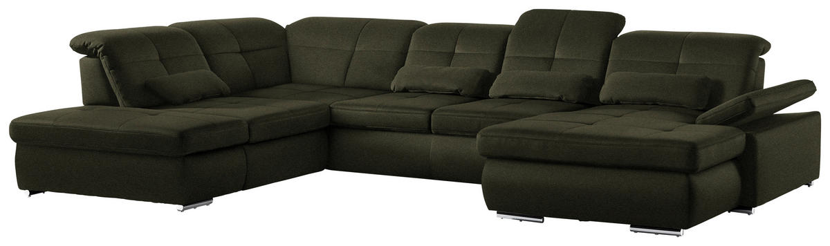 WOHNLANDSCHAFT  in Mikrofaser Olivgrün  - Chromfarben/Olivgrün, Design, Holzwerkstoff/Textil (260/371/195cm) - Beldomo Style