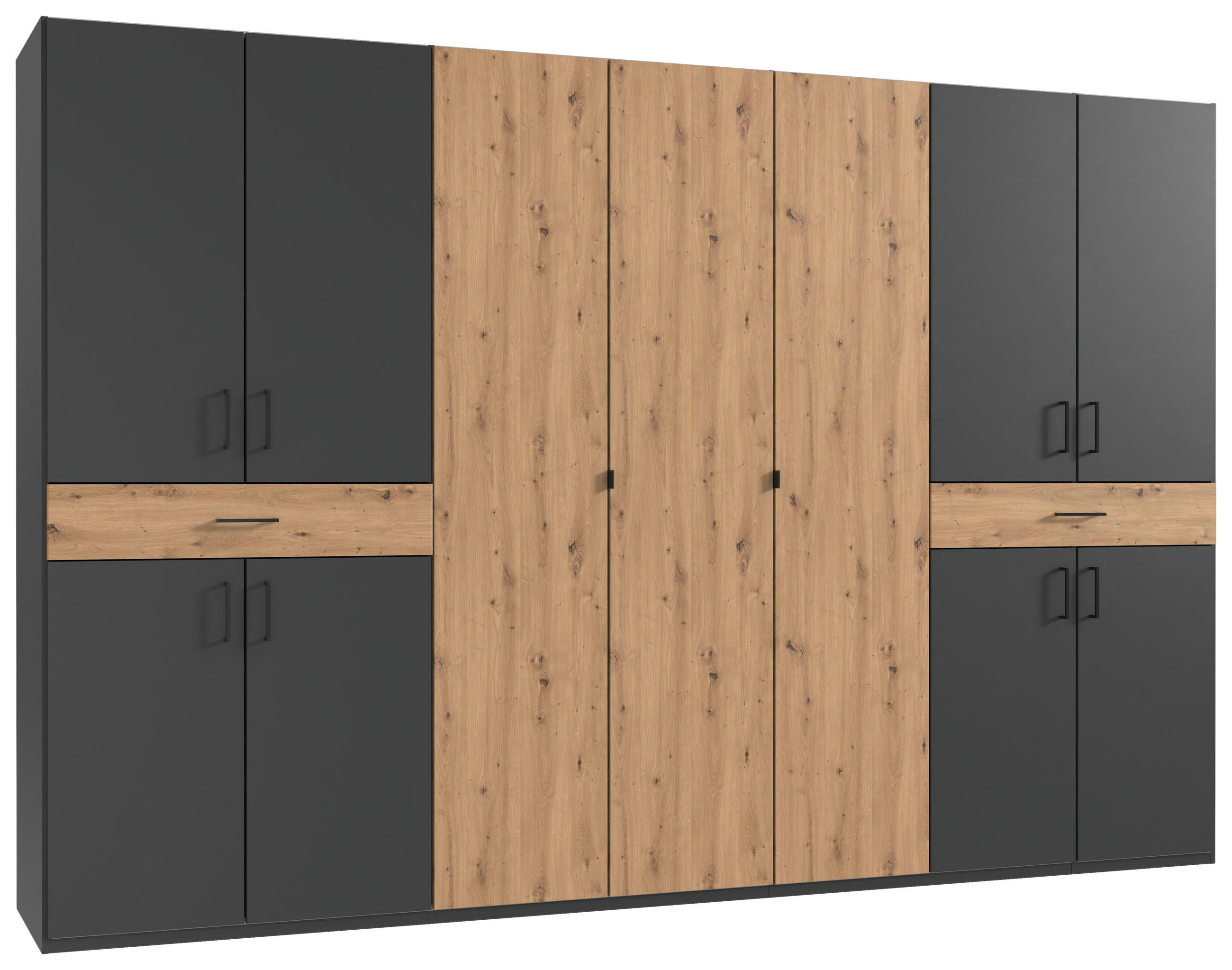 DREHTÜRENSCHRANK in Graphitfarben, Eiche Artisan  - Schwarz/Graphitfarben, Konventionell, Holzwerkstoff/Kunststoff (313/208/58cm) - Carryhome