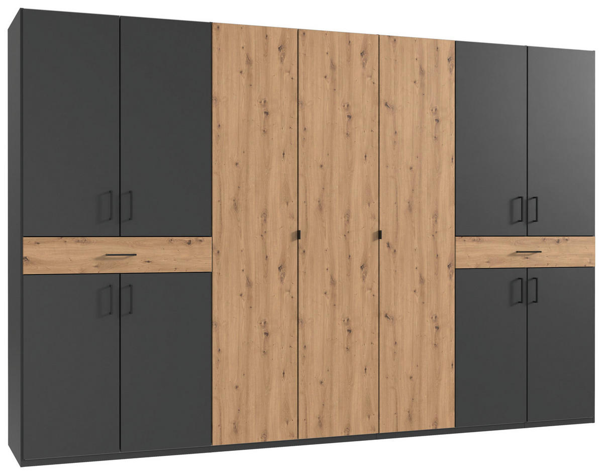 DREHTÜRENSCHRANK  in Graphitfarben, Eiche Artisan  - Schwarz/Graphitfarben, KONVENTIONELL, Holzwerkstoff/Kunststoff (313/208/58cm) - Carryhome