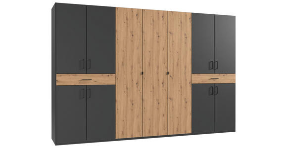 DREHTÜRENSCHRANK  in Graphitfarben, Eiche Artisan  - Schwarz/Graphitfarben, KONVENTIONELL, Holzwerkstoff/Kunststoff (313/208/58cm) - Carryhome