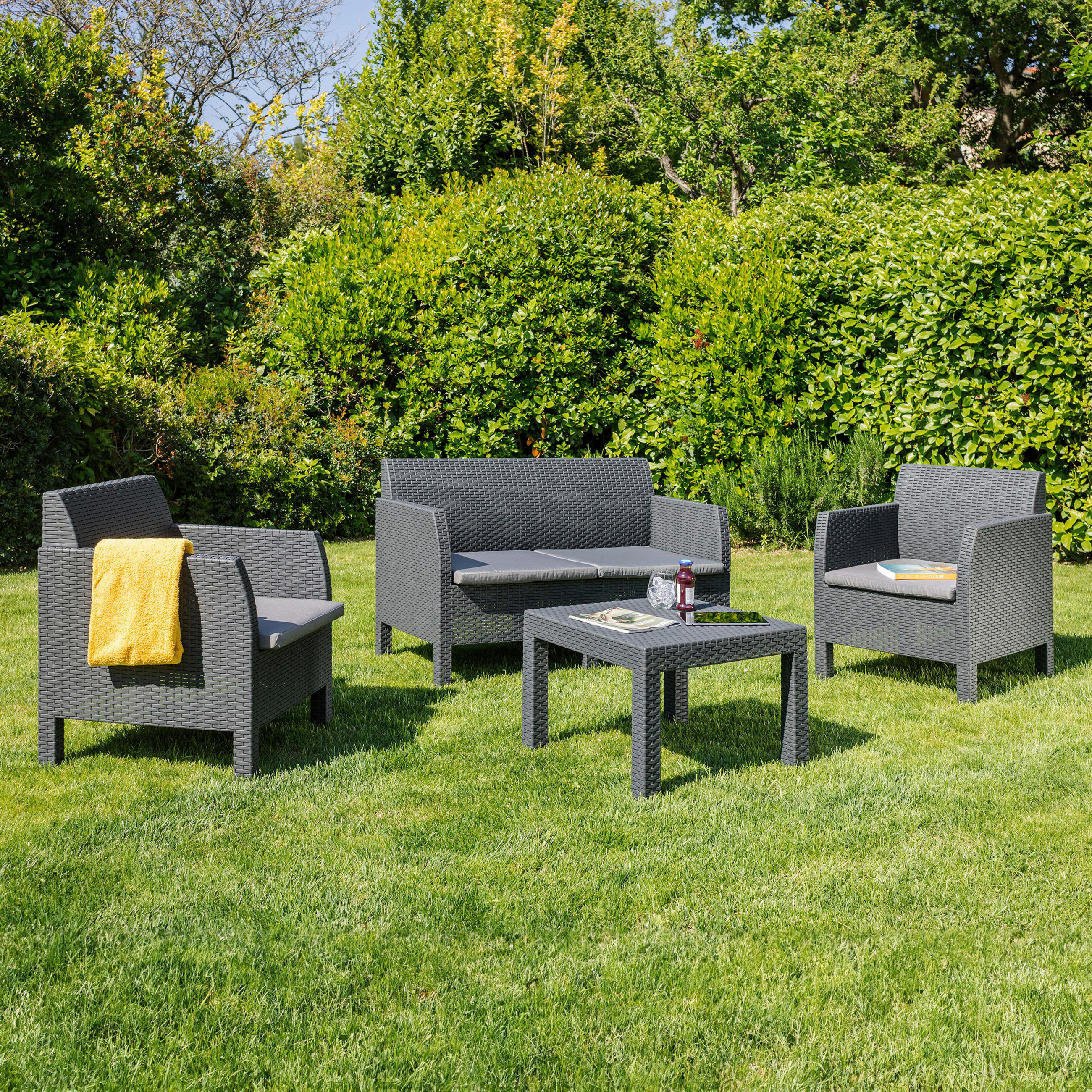 LOUNGEGARNITUR 4-teilig    - Anthrazit, Basics, Kunststoff
