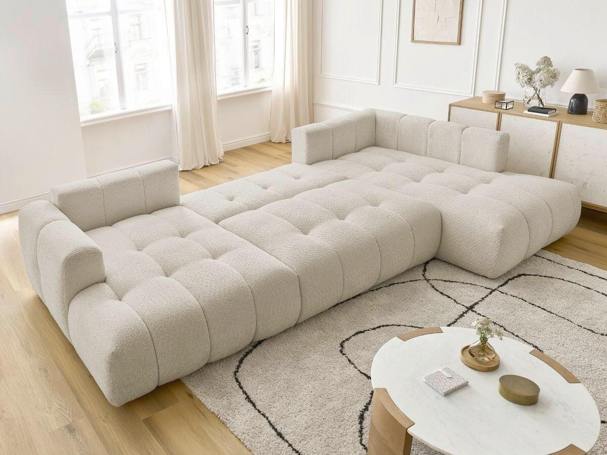 WOHNLANDSCHAFT  FUJI  Beige Bouclé  - Beige/Schwarz, MODERN, Kunststoff/Textil (160/377/204cm)