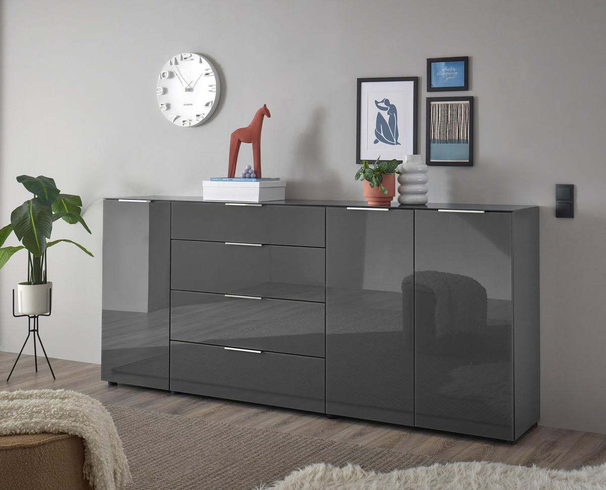 KOMODA, antracit  - barve kroma/črna, Moderno, kovina/umetna masa (226/99/40cm) - MID.YOU