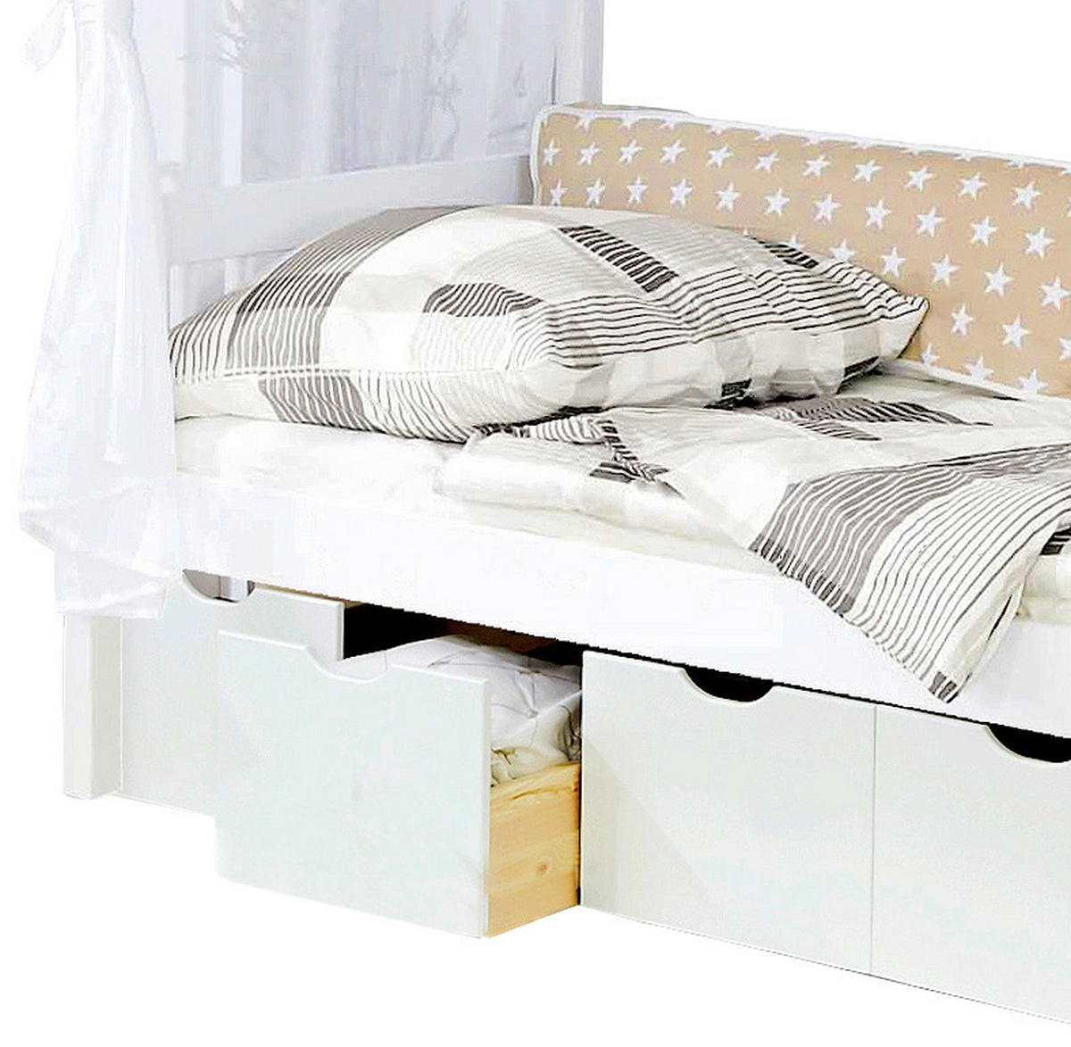HIMMELBETT 90/200 cm  in Weiß, Beige  - Beige/Weiß, MODERN, Holz (90/200cm) - MID.YOU