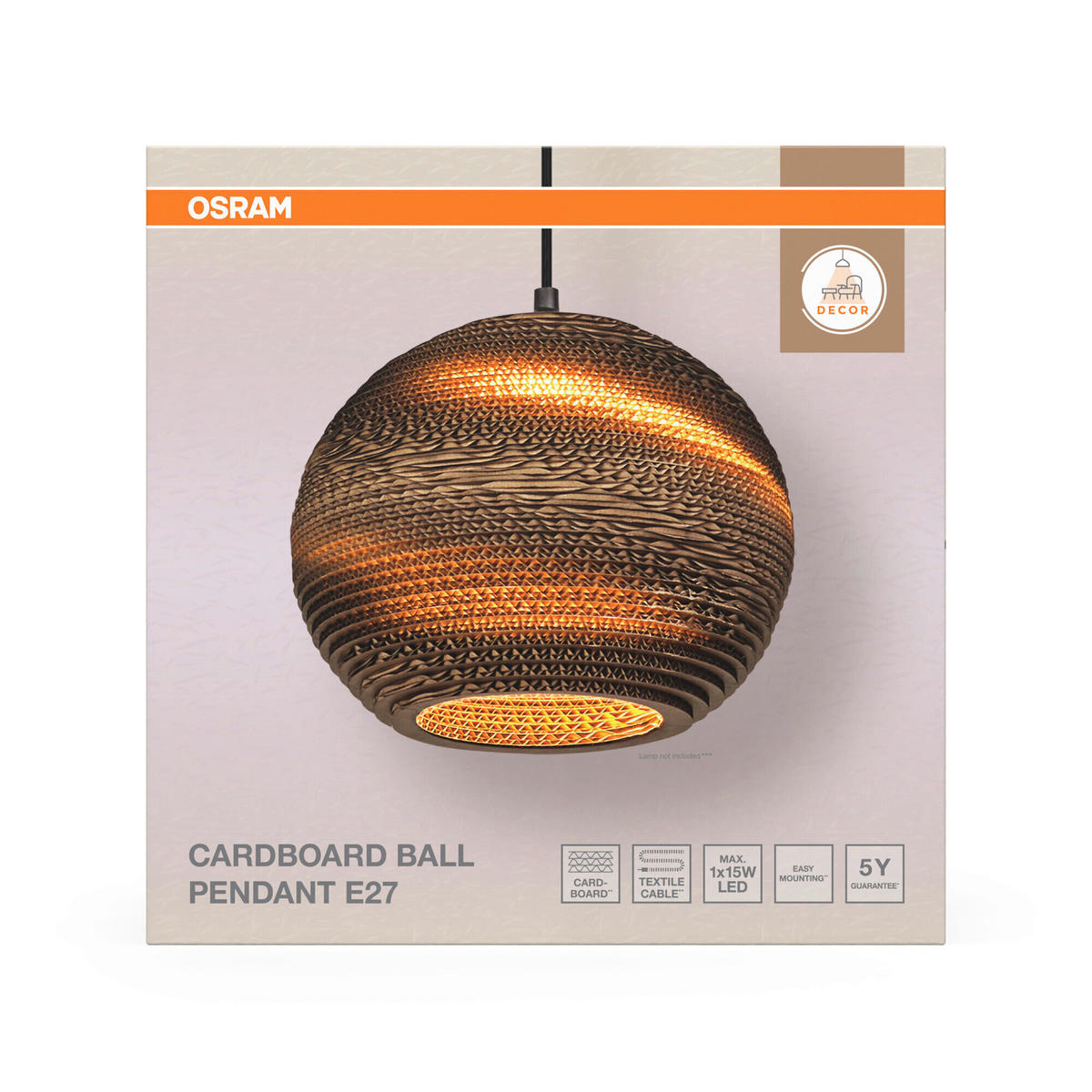 HÄNGELEUCHTE 26/127 cm  - Braun, Natur, Karton/Metall (26/127cm) - Osram
