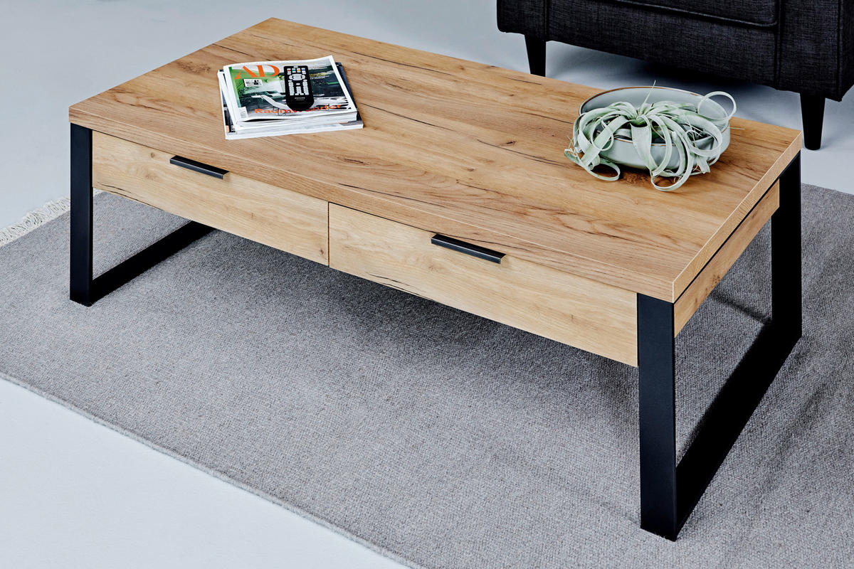 COUCHTISCH in Metall, Holzwerkstoff 118/59/40 cm  - Eichefarben/Anthrazit, Design, Holzwerkstoff/Metall (118/59/40cm)