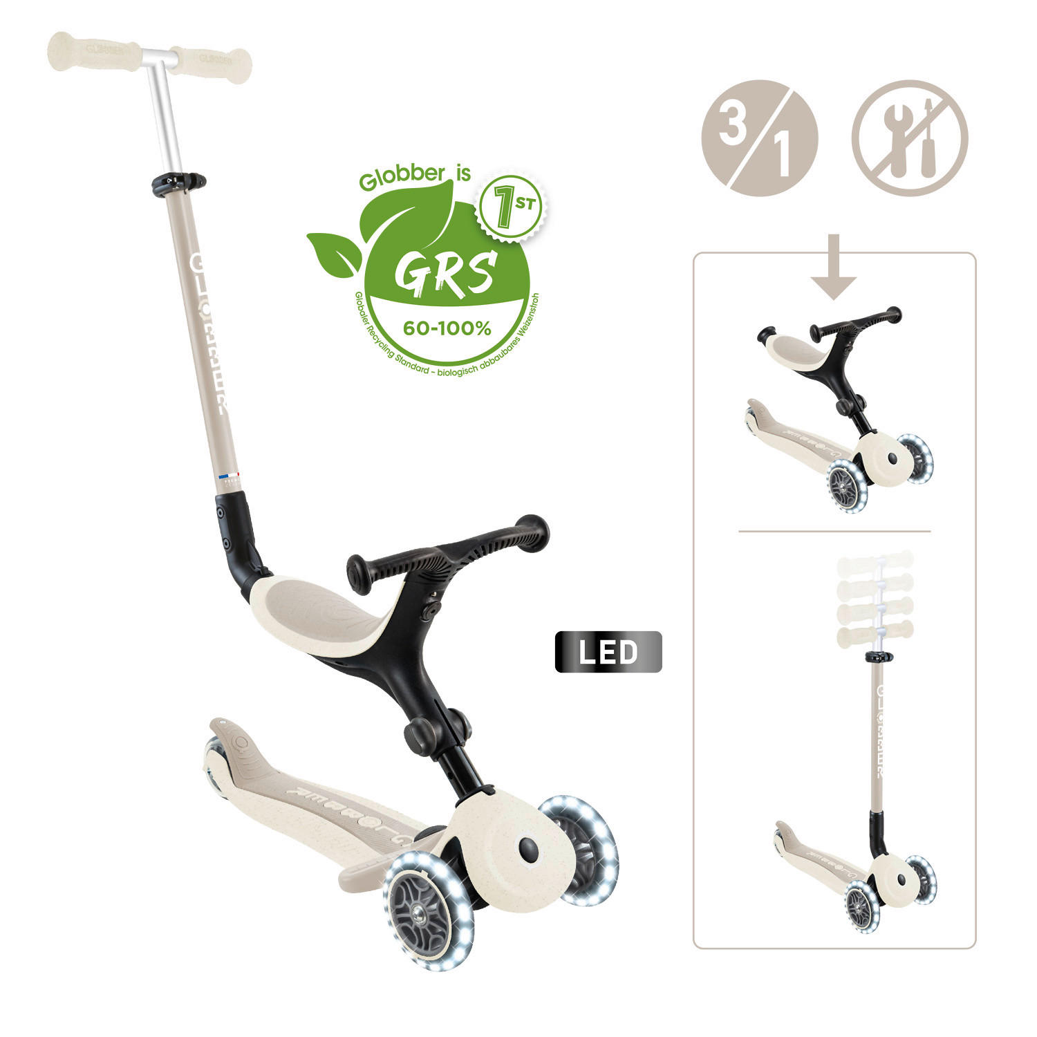 DREIRAD GO-UP ACTIVE LIGHTS ECO  - Perlmutt, Basics, Kunststoff (67/28/95,5cm) - GLOBBER