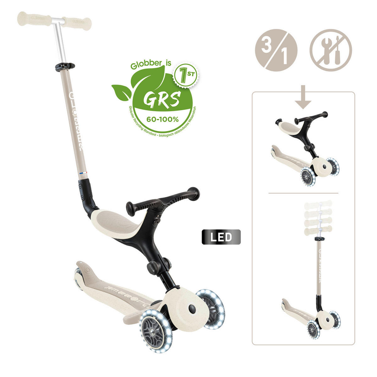DREIRAD GO-UP ACTIVE LIGHTS ECO  - Perlmutt, Basics, Kunststoff (67/28/95,5cm) - GLOBBER