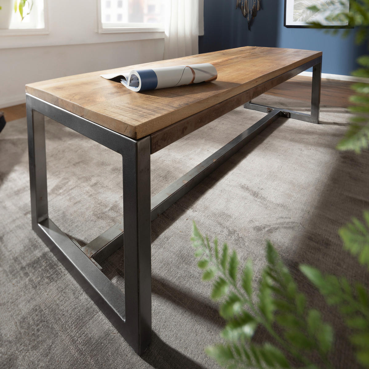 SITZBANK in Holz Naturfarben  - Schwarz/Naturfarben, Konventionell, Holz/Metall (120/46/45cm) - MID.YOU