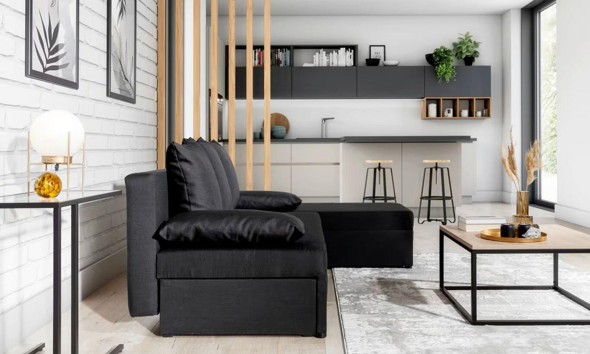 ECKSOFA Anthrazit Webstoff  - Anthrazit/Schwarz, Design, Kunststoff/Textil (201/143cm) - MID.YOU