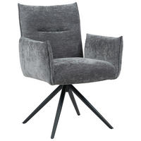 ARMLEHNSTUHL  Sitzfläche 360° drehbar, automatische Rückholfunktion Leinenoptik  - Schwarz/Grau, Design, Textil/Metall (67/86/62cm) - Stylife