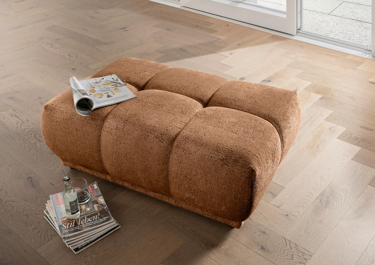 ECKSOFA ITALIA Koralle Chenille Hocker  - Koralle/Schwarz, MODERN, Kunststoff/Textil (254/203cm) - Livetastic