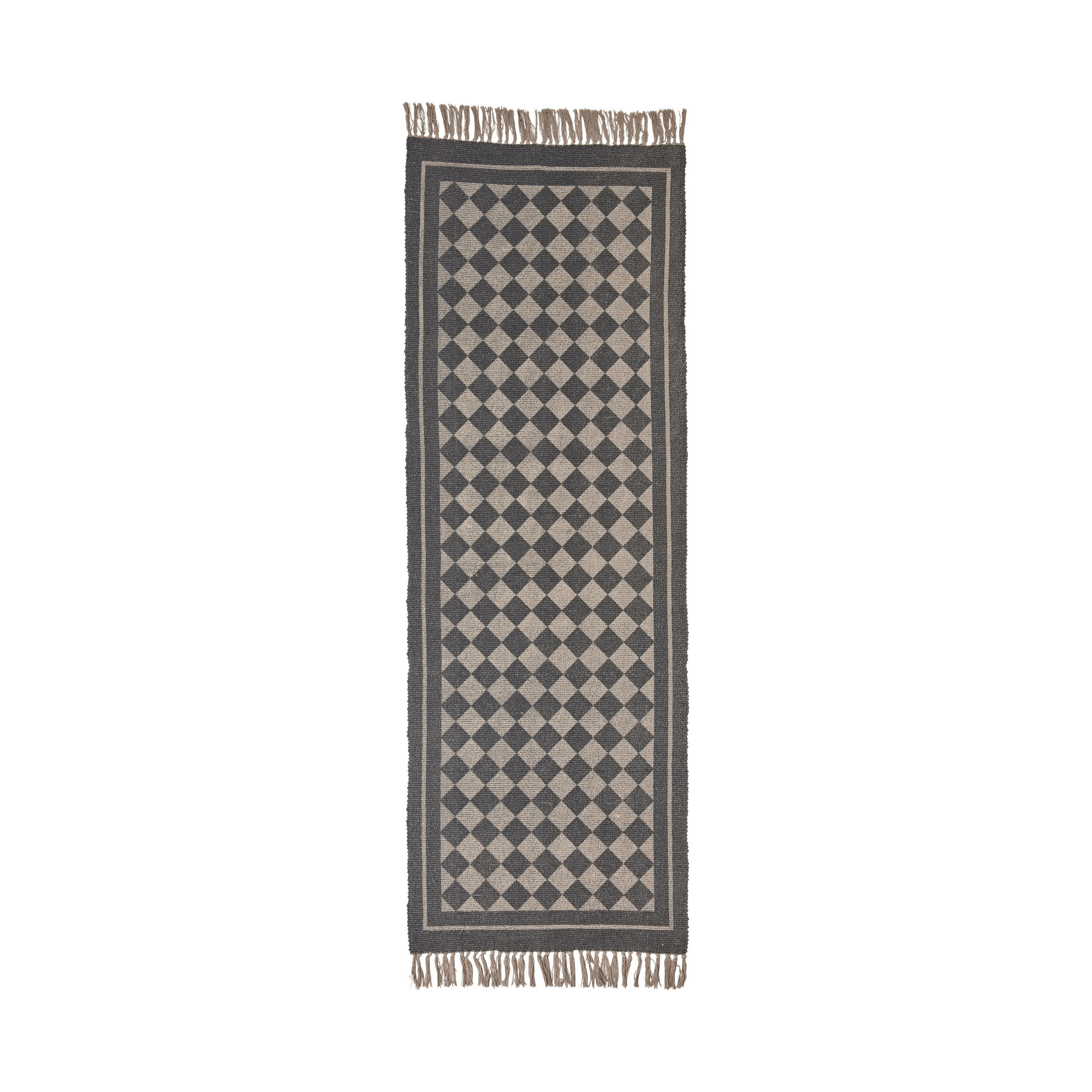 FLATVÄVD MATTA 70/200 cm Check  - ljusgrå/svart, Basics, textil (70/200cm)