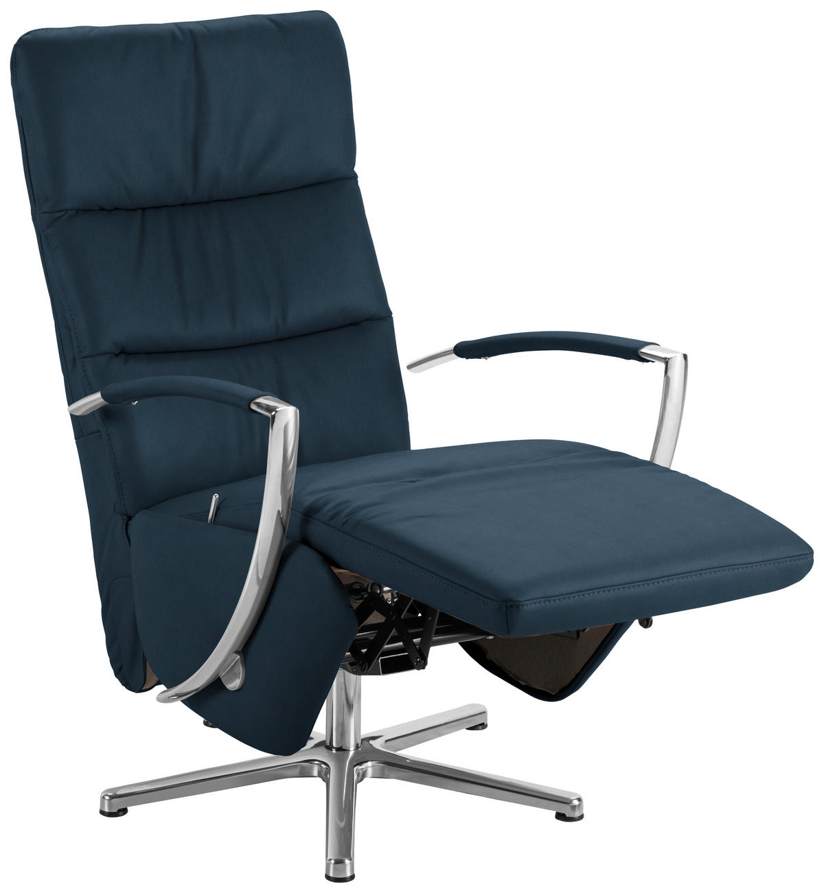 RELAXSESSEL Echtleder    - Chromfarben/Dunkelblau, Design, Leder/Metall (64/112/80cm) - Cantus