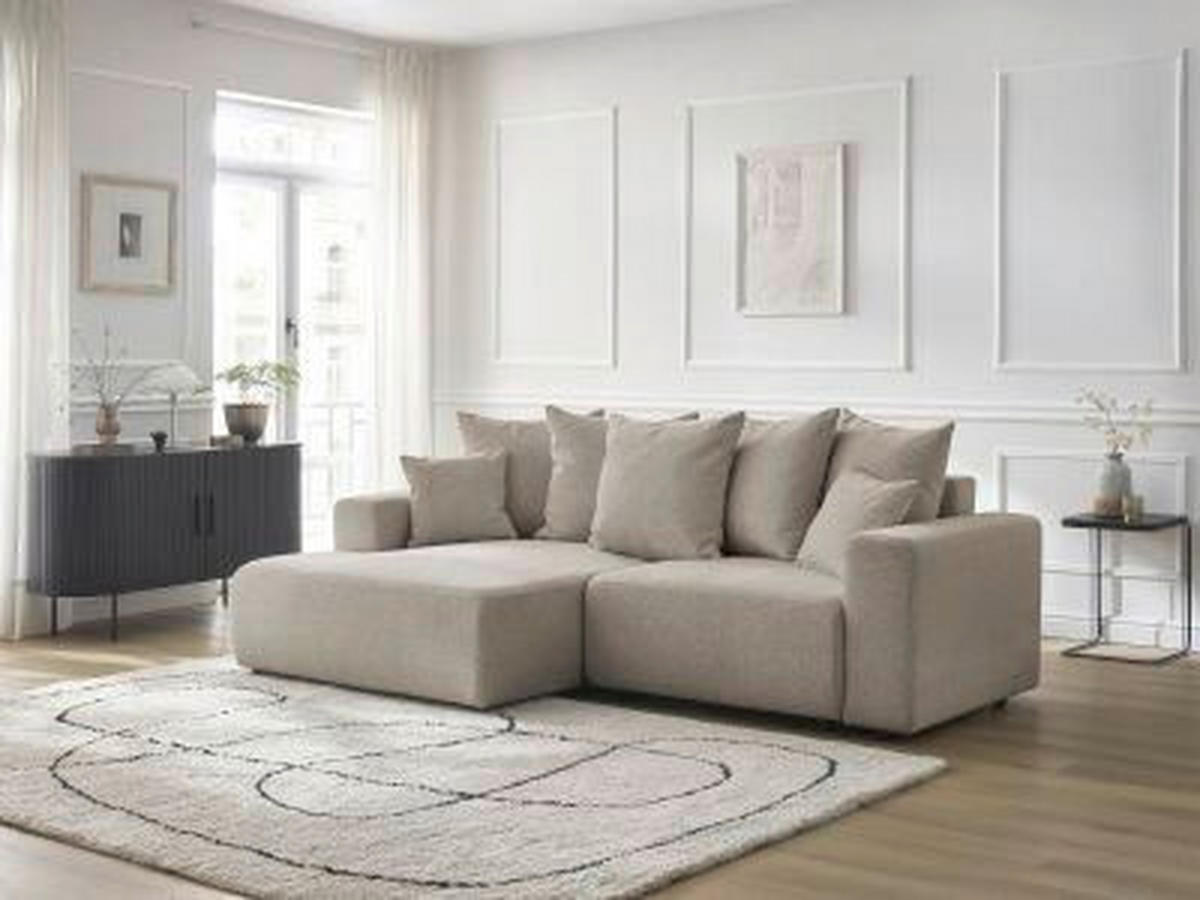 ECKSOFA Ottomane links  ATILLA Taupe Flachgewebe  - Taupe/Schwarz, MODERN, Kunststoff/Textil (149/244cm)