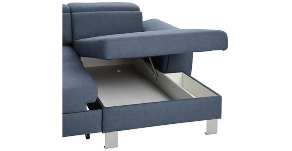 WOHNLANDSCHAFT inkl.Funktionen Blau Webstoff - Blau/Silberfarben, Design, Textil/Metall (226/320/168cm) - Xora