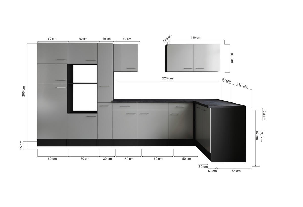 ECKKÜCHE 370/172 cm  in Grau, Weiß  - Silberfarben/Weiß, Design, Holzwerkstoff/Metall (370/172cm) - Respekta