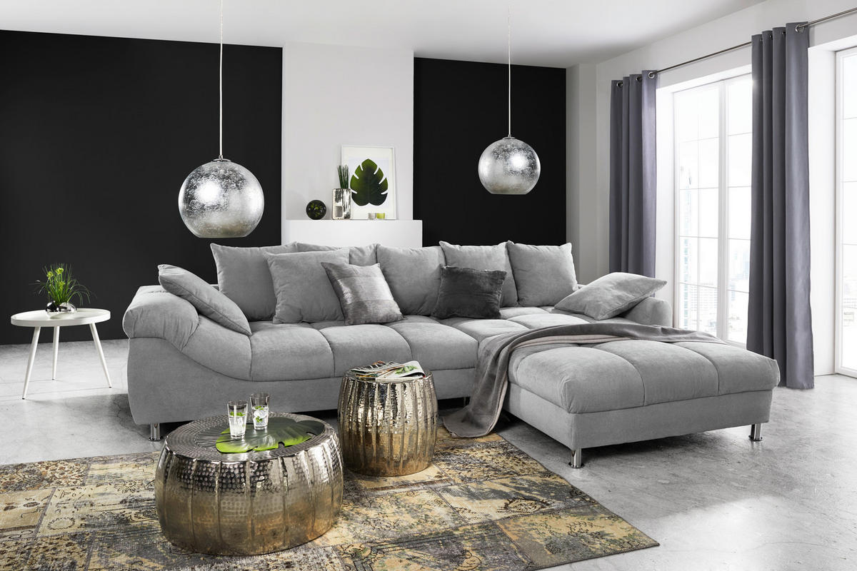 ECKSOFA Grau Webstoff  - Grau, Design, Textil/Metall (337/228cm) - Carryhome