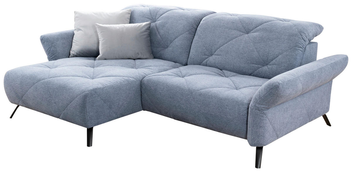 ECKSOFA in Webstoff Blau  173/262 cm  - Blau/Schwarz, Design, Textil/Metall (173/262cm) - Moderano