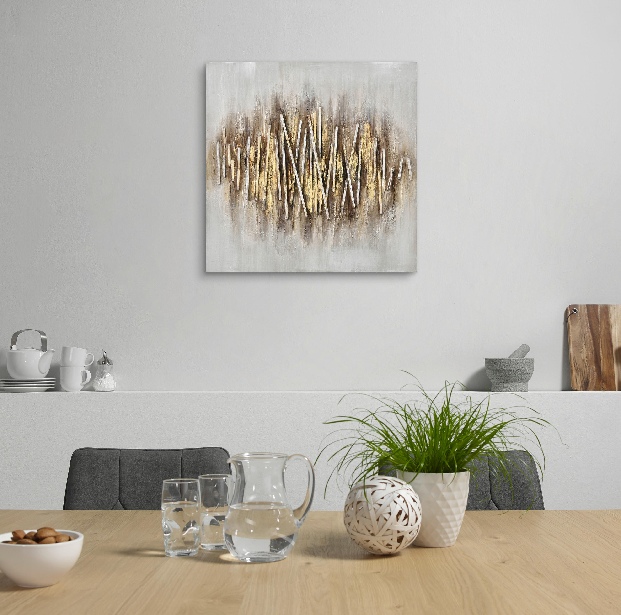 ÖLGEMÄLDE Abstraktes 85/85 cm  - Goldfarben/Braun, Design, Holz/Kunststoff (85/85cm) - Monee