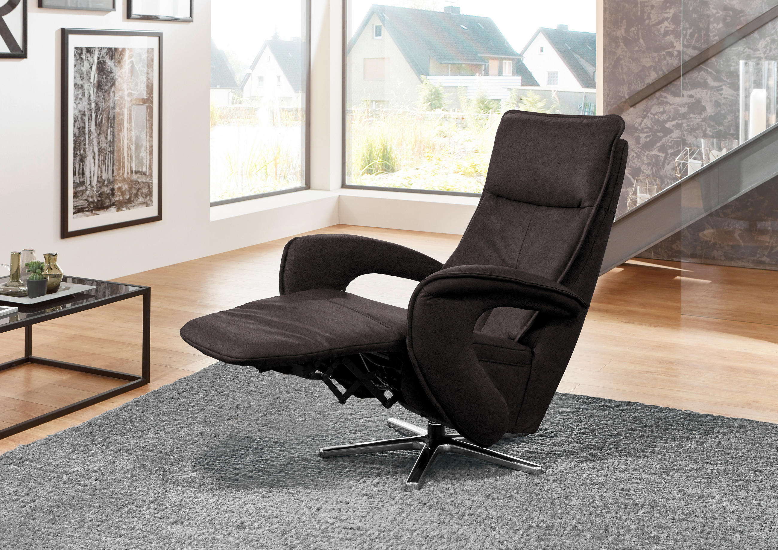 RELAXSESSEL Mikrofaser Kopfteilverstellung    - Chromfarben/Dunkelgrau, Design, Textil/Metall (77/110/87cm) - Valdera