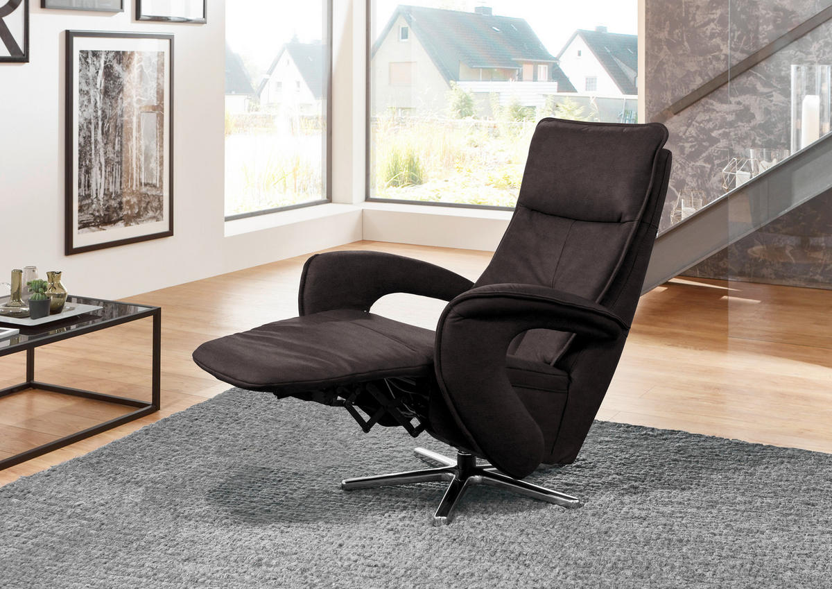 RELAXSESSEL Mikrofaser Kopfteilverstellung    - Chromfarben/Dunkelgrau, Design, Textil/Metall (77/110/87cm) - Valdera