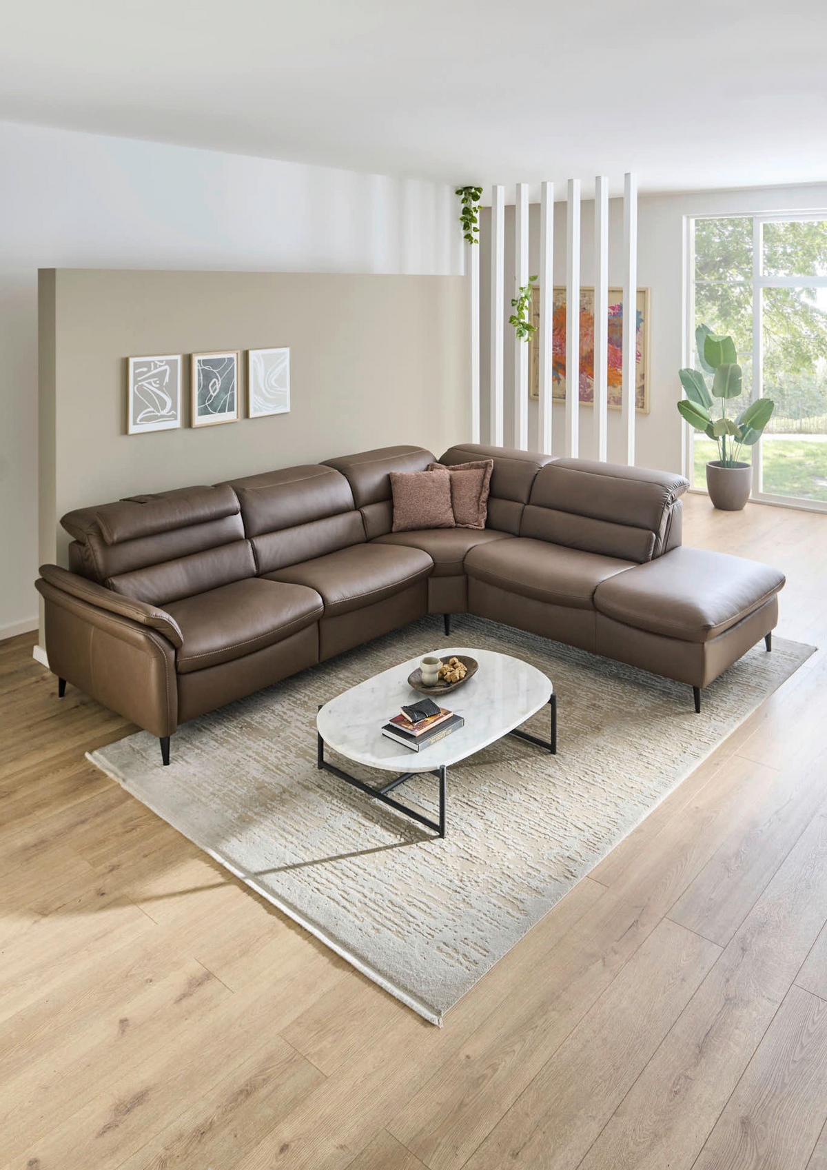 ECKSOFA Braun Echtleder  - Schwarz/Braun, Design, Leder/Metall (287/260cm) - Valdera