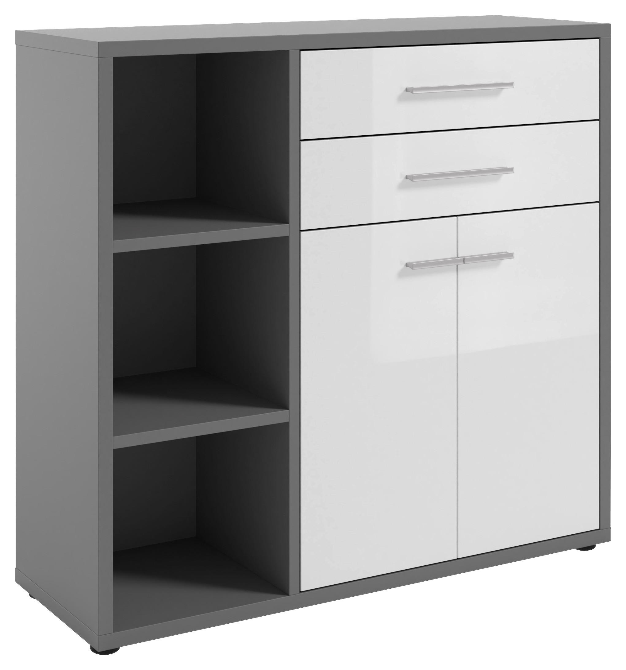 KOMMODE Texas  in 116,5/110/40 cm  - Dunkelgrau/Weiß Hochglanz, MODERN, Glas/Holzwerkstoff (116,5/110/40cm)