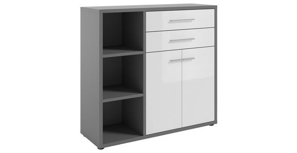 KOMMODE Texas  in 116,5/110/40 cm  - Dunkelgrau/Weiß Hochglanz, MODERN, Glas/Holzwerkstoff (116,5/110/40cm) - Novel