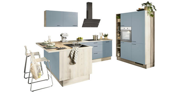 ECKKÜCHE XO 10  in Pastellblau, Tannenholzfarben  - Pastellblau/Tannenholzfarben, Design, Holzwerkstoff/Metall (121,6/280/150cm) - Xora