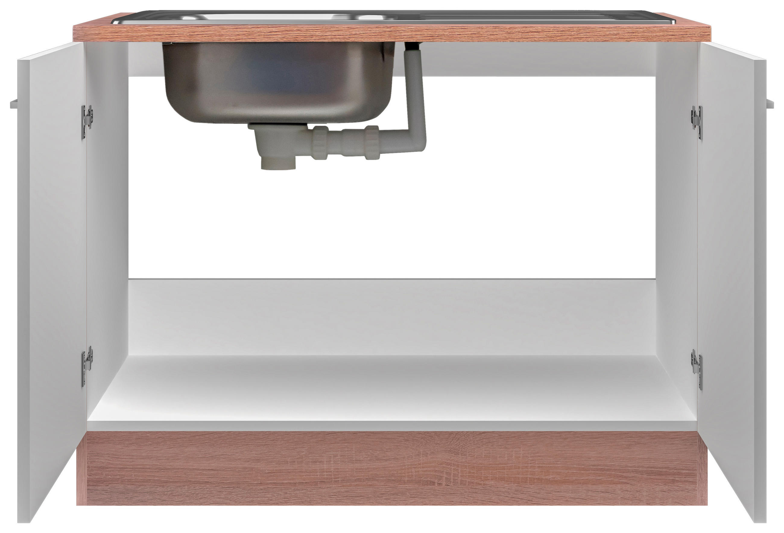 SPÜLENUNTERSCHRANK 100/85/57 cm in Weiß, Sonoma Eiche - Alufarben/Weiß, KONVENTIONELL, Holzwerkstoff/Kunststoff (100/85/57cm) - FlexWell