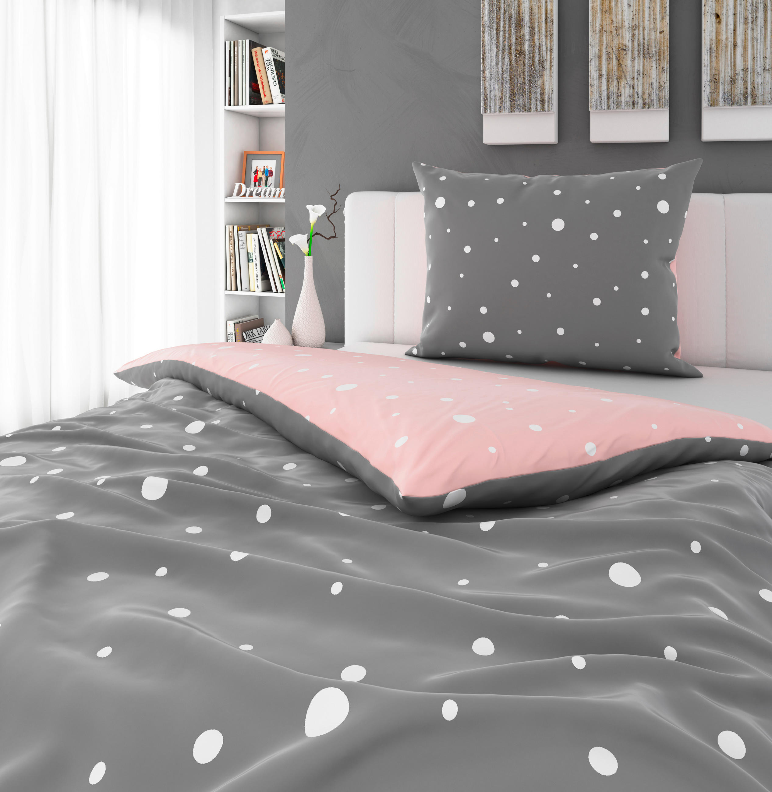 LENJERIE DE PAT CU DOUĂ FEȚE 200/220 cm  - roz/gri, Konventionell, textil (200/220cm) - Esposa