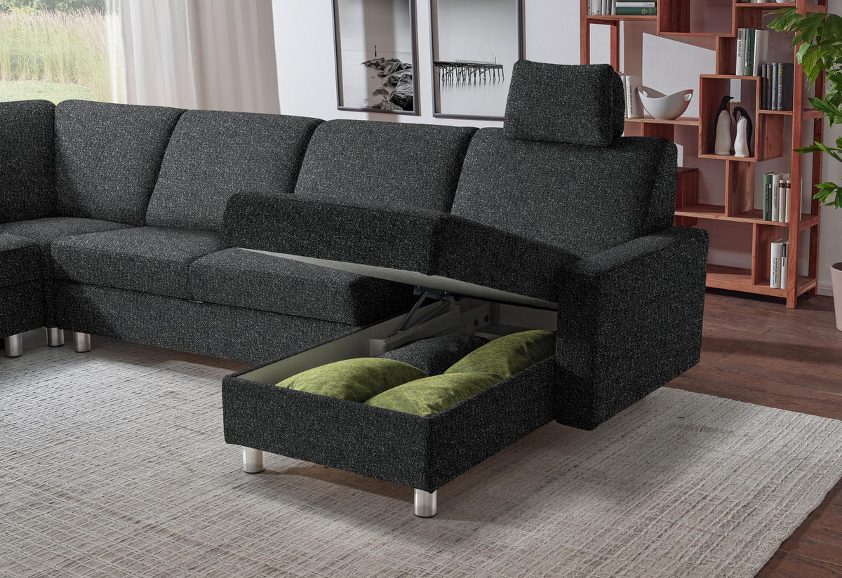 WOHNLANDSCHAFT  in Mikrovelours Anthrazit  - Anthrazit/Alufarben, KONVENTIONELL, Textil (237/323/158cm) - Sedda