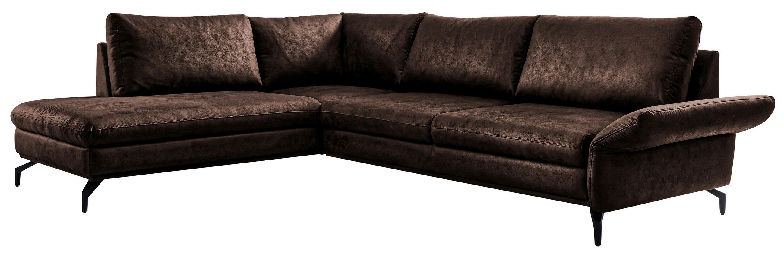 ECKSOFA Braun Lederlook  - Schwarz/Braun, Design, Textil/Metall (273/218cm) - Livetastic