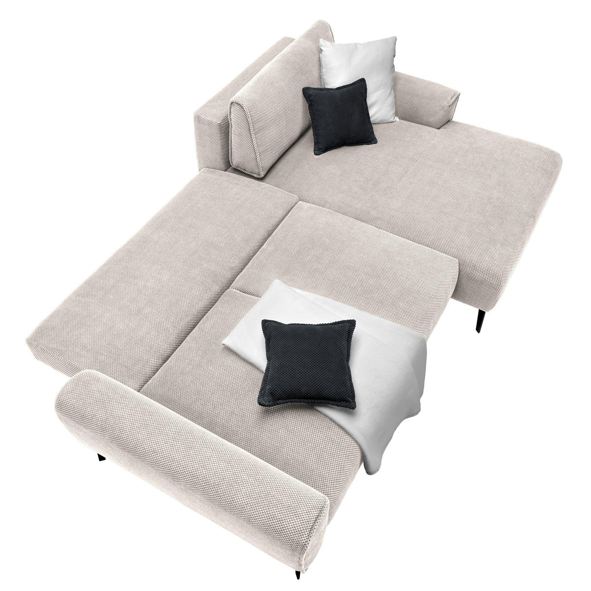ECKSOFA in Webstoff Creme  - Creme/Schwarz, Design, Textil/Metall (272/170cm) - Welnova