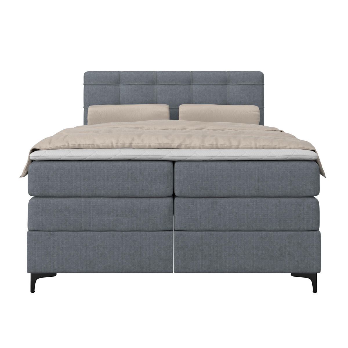 BOXSPRINGBETT 140/200 cm,  in Blaugrau, H3 = fest  - Blaugrau/Schwarz, KONVENTIONELL, Kunststoff/Textil (140/200cm)
