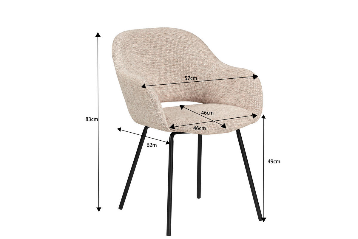 ARMLEHNSTUHL  in Eisen Webstoff  - Beige/Schwarz, Design, Textil/Metall (59/82/62cm) - Novel