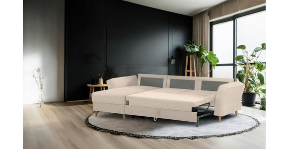 ECKSOFA in Flachgewebe Creme  - Eichefarben/Creme, KONVENTIONELL, Holz/Textil (265/159cm) - Carryhome