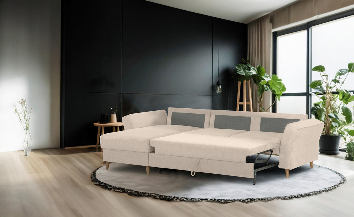 ECKSOFA in Flachgewebe Creme  - Eichefarben/Creme, Konventionell, Holz/Textil (265/159cm) - Carryhome