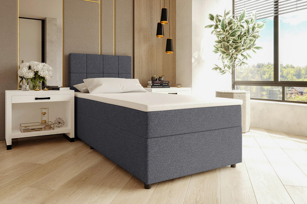 BOXBETT 90/200 cm,  in Blau, Matratze, Topper, Bettschublade, H3 = fest  - Blau/Schwarz, KONVENTIONELL, Kunststoff/Textil (90/200cm) - Boxxx