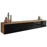 LOWBOARD D180 180/30/33 cm  stehend, hängend, Beleuchtung, in verschiedenen Holzdekoren erhältlich  - Schwarz Hochglanz/Eiche Wotan, LIFESTYLE, Holzwerkstoff/Kunststoff (180/30/33cm) - P & B