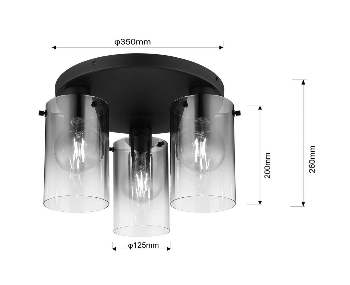 DECKENLEUCHTE  40,5/26 cm    - Schwarz, Design, Glas/Metall (40,5/26cm) - Novel