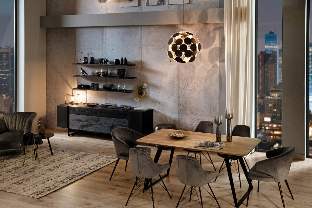 ESSTISCH Wildeiche massiv rechteckig Schwarz, Eichefarben  - Eichefarben/Schwarz, Design, Holz/Metall (140/90/76cm) - Voleo