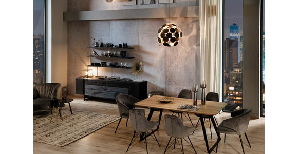 ESSTISCH Wildeiche massiv rechteckig Schwarz, Eichefarben - Eichefarben/Schwarz, Design, Holz/Metall (180/90/76cm) - Voleo