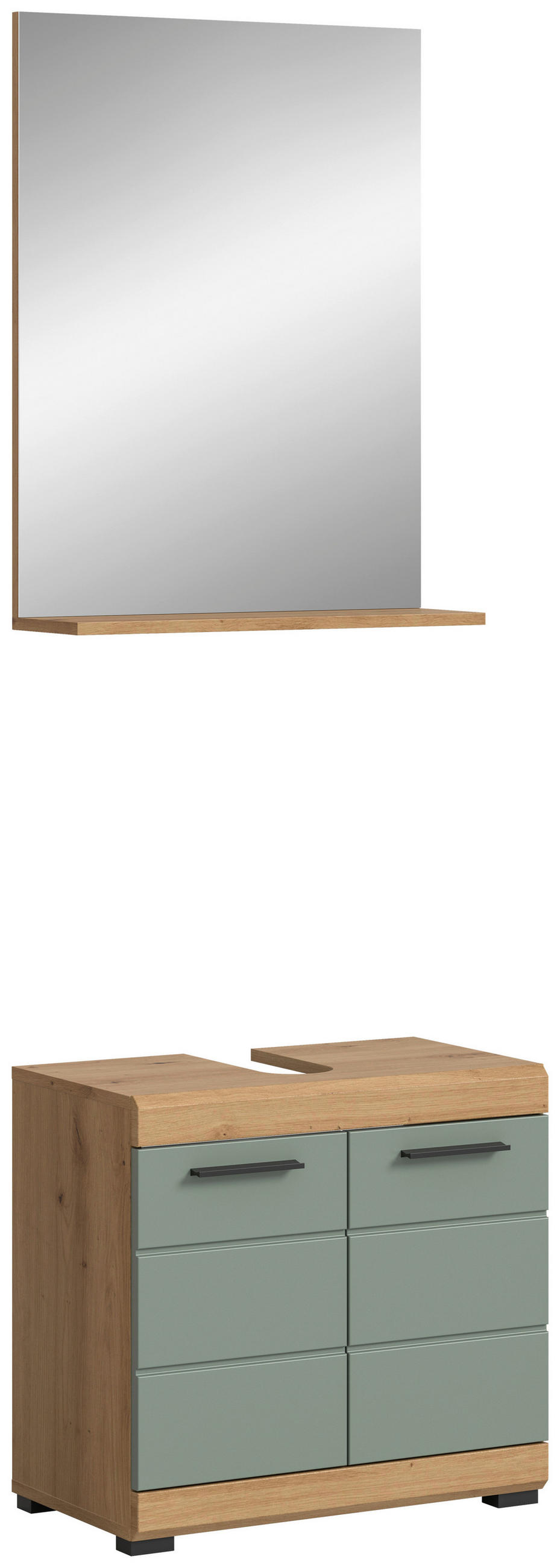 BADEZIMMER 2-teilig  in 60 cm  - Salbeigrün/Eichefarben, MODERN, Glas/Holzwerkstoff (60cm) - MID.YOU