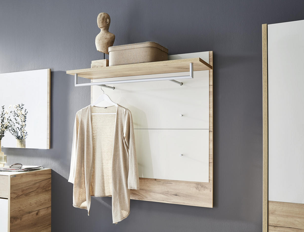 GARDEROBNI PANEL - kašmir/barve hrasta, Design, steklo/leseni material (98/108/3cm) - Voleo