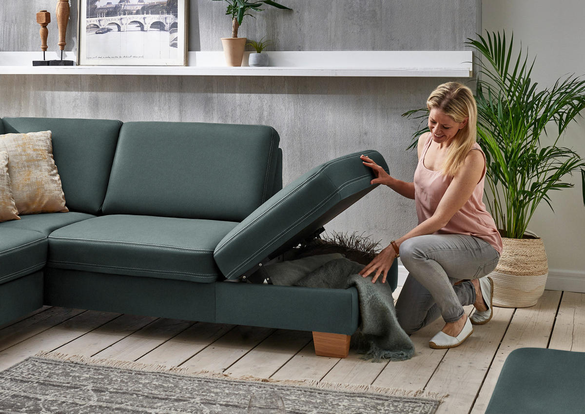 ECKSOFA Echtleder Opal  - Eichefarben/Beige, Konventionell, Leder/Holzwerkstoff (274/235cm) - Beldomo Premium