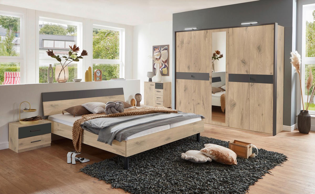 DREHTÜRENSCHRANK 225/208/58 cm,  in Graphitfarben, Eichefarben, 5 Tür(en)-türig  - Eichefarben/Graphitfarben, KONVENTIONELL, Glas/Holzwerkstoff (225/208/58cm) - Boxxx