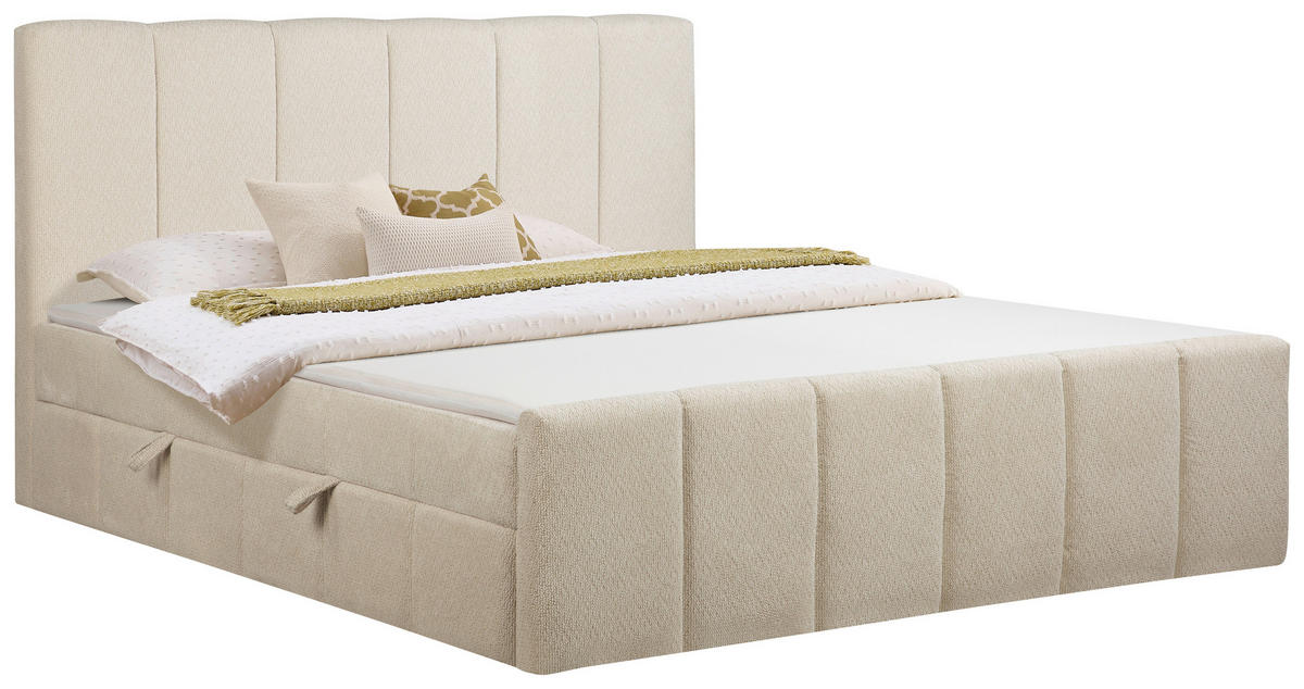 BOXBETT 180/200 cm,  in Beige, gepolstertes Kopfteil, Bettkasten, Topper, Matratzen, H3 + H3 = fest  - Beige/Schwarz, Basics, Kunststoff/Textil (180/200cm) - Chameo