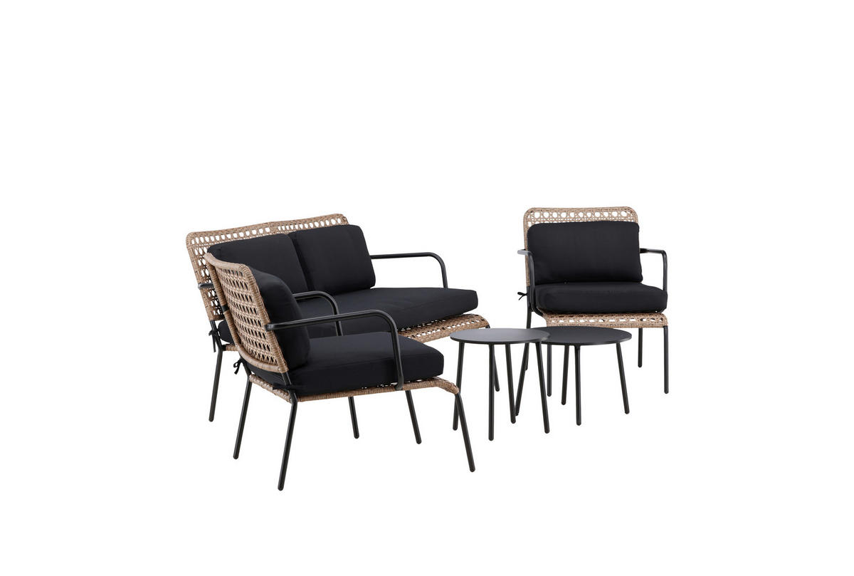 LOUNGEGARNITUR   Rattan Stahl  - Dunkelgrau/Schwarz, KONVENTIONELL, Naturmaterialien/Holz - Gardenson